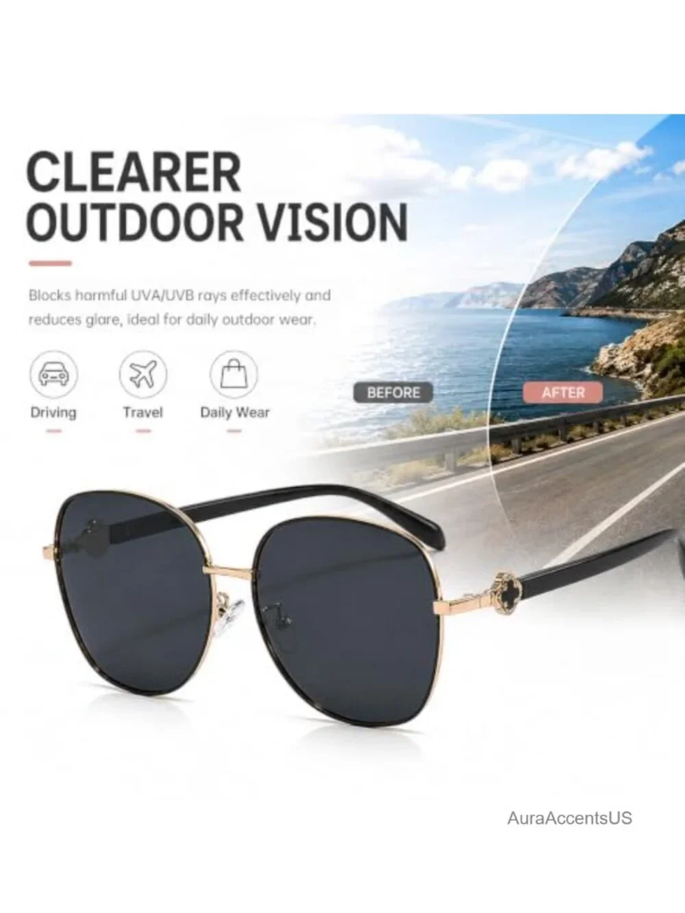 Polarized UV400 Oversized Round Metal Sunglasses for Driving